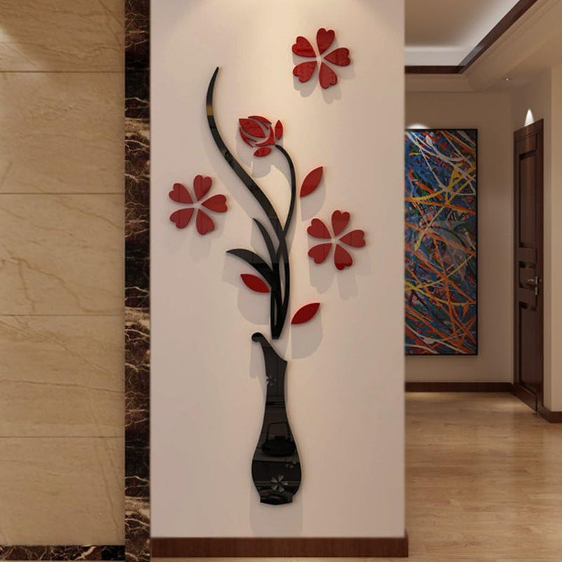 3D Acrylic Vase Wall Sticker Decor – Floral Design