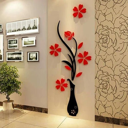 3D Acrylic Vase Wall Sticker Decor – Floral Design