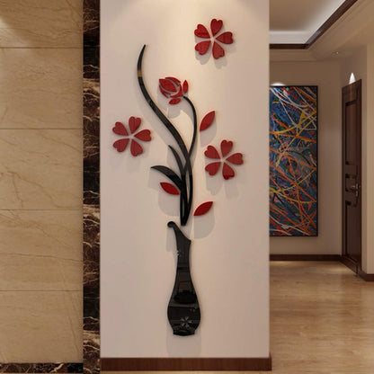 3D Acrylic Vase Wall Sticker Decor – Floral Design
