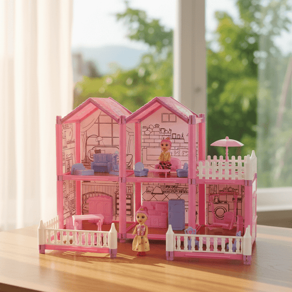 DreamVilla Dollhouse Playset – Large Multi-Room Doll House with Dolls