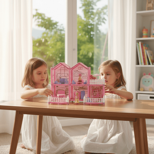 DreamVilla Dollhouse Playset – Large Multi-Room Doll House with Dolls