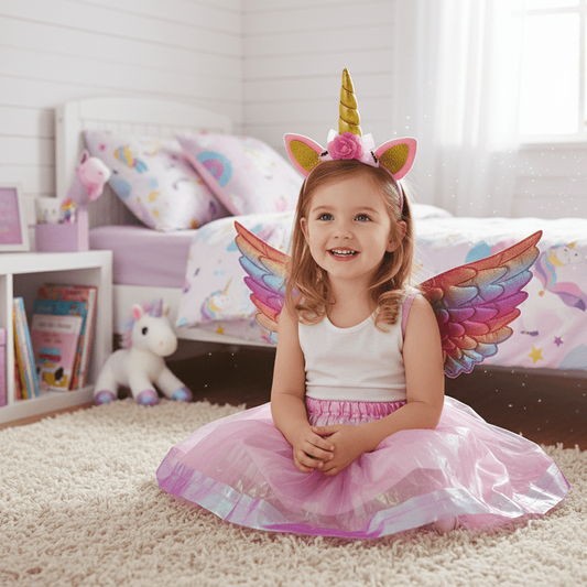 Girls Pink Unicorn Fairy Costume