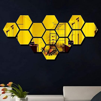 Hexagon Acrylic Mirror Wall Stickers – 13-Piece Set