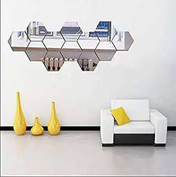 Hexagon Acrylic Mirror Wall Stickers – 13-Piece Set